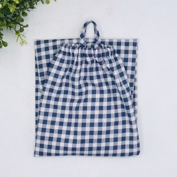 Grocery Bag Holder Plastic Bag Organizer, Navy, Gingham, Mushrooms, Cottage Core - Picture 6 of 8
